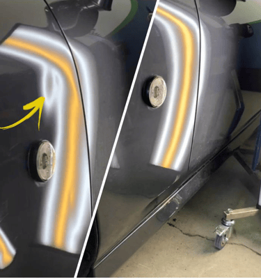 a car with a yellow arrow pointing to the side of the car