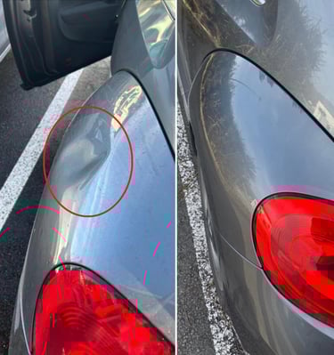 a car with a red circle on the left side of the image