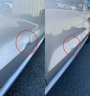 a car with a red circle on the side of it