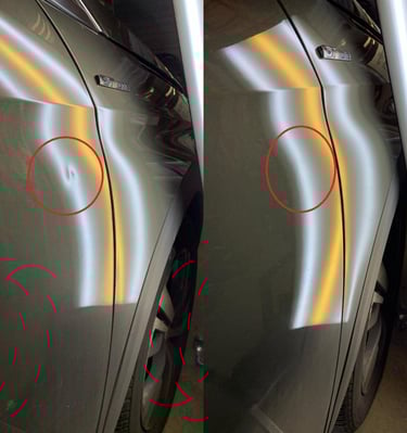 a car with two circles of holes in the side of the car