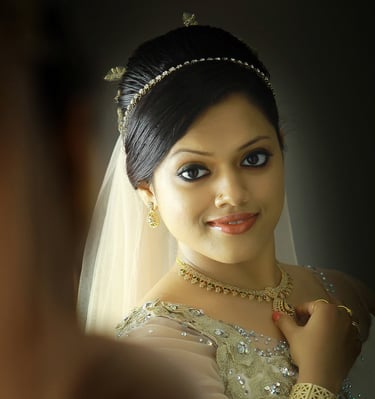 Christian bride on wedding gown