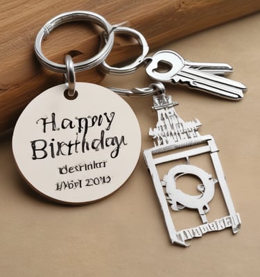 Handcrafted party favors and decorations arranged on a rustic wooden table.