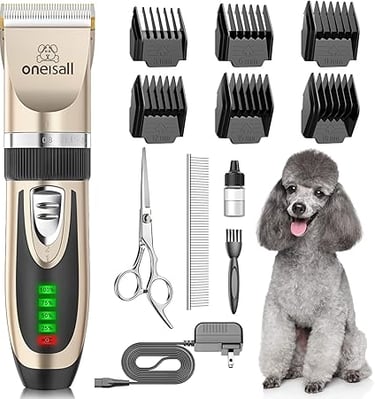 oneisall Dog Clippers Low Noise, 2-Speed Quiet Dog Grooming Kit Rechargeable Cordless Pet Hair Clipp