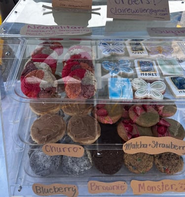 many flavored cookies displayed for sale