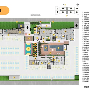 a floor plan of a hotel with a pool and a swimming pool