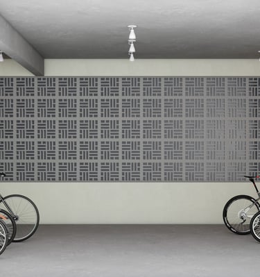 a room with a bicycle and a bicycle in the background