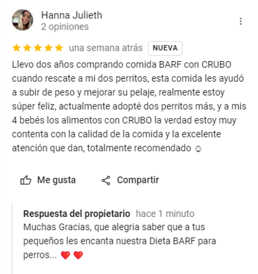 opinion de clientes sobre la comida barf de crubo