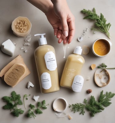 Three boxes of handmade soap labeled 'Rose Basil' from Vya Naturals are arranged on a surface surrounded by scattered red rose petals. The boxes are neatly aligned, displaying their minimalist design with a focus on natural ingredients.
