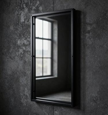 Miroir rectangulaire minimaliste sur mur en béton.