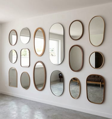 Composition murale de plusieurs miroirs ovales.