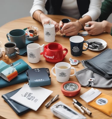 Finished promotional banners hanging in a corporate office lobby, showcasing vivid branding.