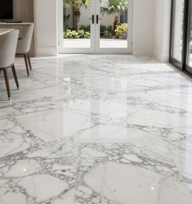 A spotless tiled floor in a retail space after a thorough cleaning session.