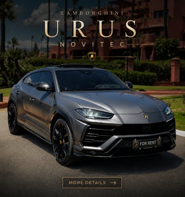 A matte grey Lamborghini Urus Novitec luxury SUV parked on a sunny street for rent.