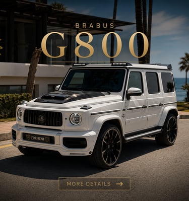 White Brabus G800 luxury SUV parked on a coastal road with palm trees.