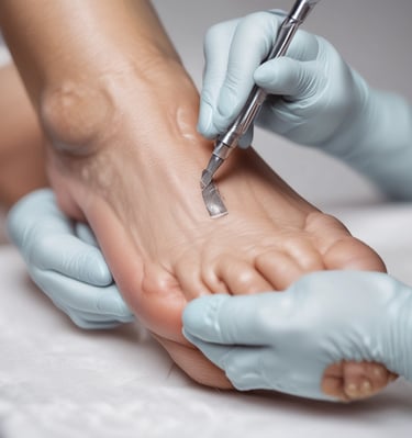 A podiatrist performing a biomechanical foot assessment with a patient standing
