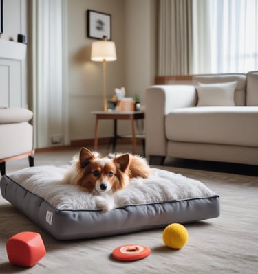 An assortment of top-rated pet travel gear laid out on a picnic blanket.