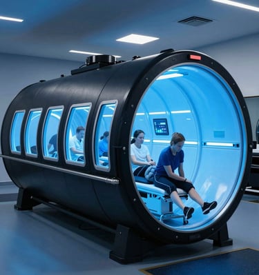 Hyperbaric oxygen chamber installed within a high-performance sports club training room
