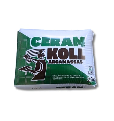 A 20kg bag of Ceram Koll grey AC-II thin-set mortar for interior and exterior ceramic tile installation.