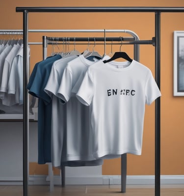 Minimalist logo design displayed on a sleek black tee with vibrant gradient highlights.