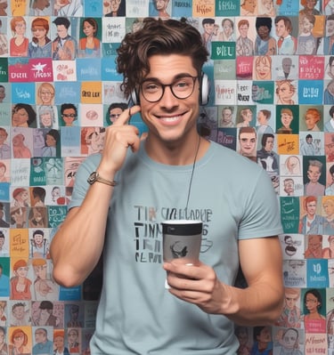 A vibrant photo of a mental health influencer speaking at a community event.