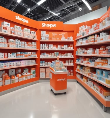 An inviting storefront with the shop.produtos logo and a glimpse of the diverse products inside.