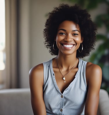 A warm, candid photo of a coaching session in progress, showing engaged smiles and open conversation.
