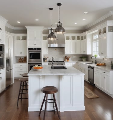 High-quality photo of a modern kitchen with a sleek refrigerator being serviced