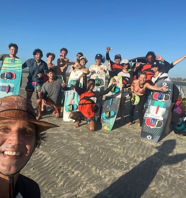 Kitesurf crew after the session in Guriu. Owners, instructors and students