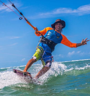 Kiteboarding in Guriu on a sunny day.
