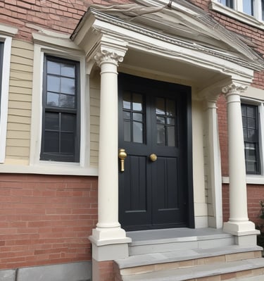 Exterior of a Boston townhouse with a newly painted deep red facade and white window frames.