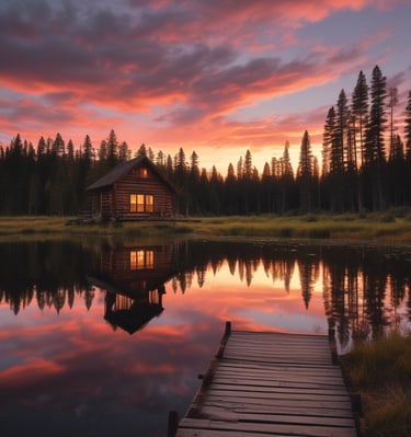 brown wooden house near lake surrounded by green trees during daytime