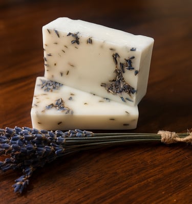 a lavender soap bar with lavender flowers and lavender flowers
