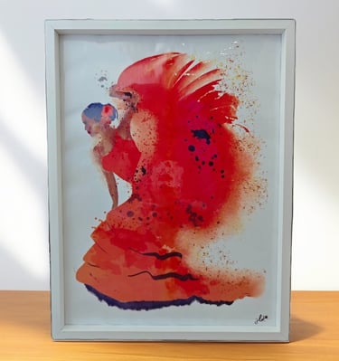 Affiche encadrée colorée d'une danseuse en rouge de Flamenco