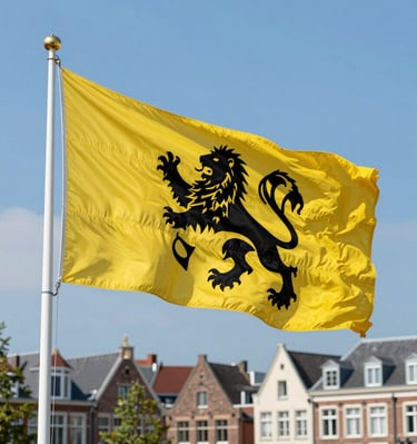 Our cleaning crew in action, wearing uniforms with the Flanders lion emblem