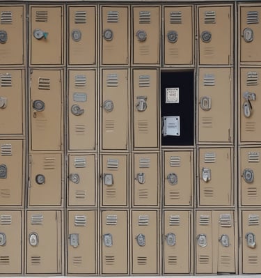 A family happily storing their bags in a locker near a popular tourist spot.