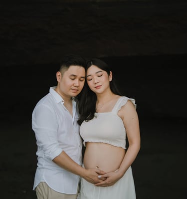 Romantic couple Maternity session at Pantai Nyanyi Bali during golden hour