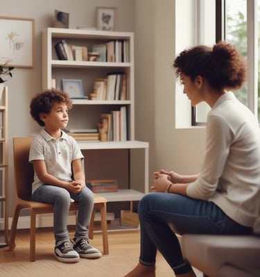 A cozy corner with soft lighting where a child listens to the program on a tablet