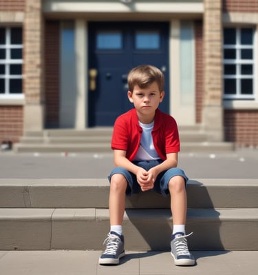 A young child sitting comfortably with headphones, eyes closed and a gentle smile, immersed in the audio program