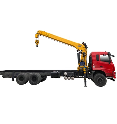 12 ton Telescopic Boom Truck Mounted Crane with red cab, 4 section arms.