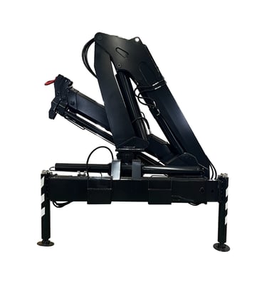 Hydraulic arm on black crane, 6.3 Ton Knuckle Boom Crane, 6300 kg lift capacity, 8.2-meter reach.