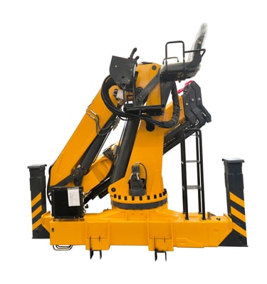 A reliable 10 Ton Knuckle truck mounted crane in yellow and black on a white background.