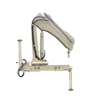 A 1-ton knuckle boom crane with a hydraulic arm and cylinder, used as a mini loader crane.