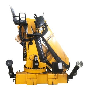 Yellow hydraulic machine on white background, 10 Ton Knuckle Crane For Truck, SQZ200A-4, 10,000 kg lift capacity, 11.3-meter 