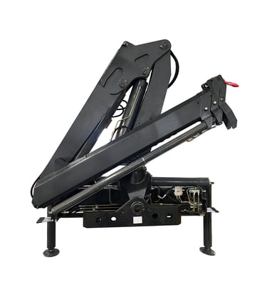 A black hydraulic lift on a white background. 4 Ton Knuckle Boom Crane, SQZ84A-2, with a 4000 kg lift capacity and 7.5-meter 