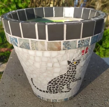 Pot de fleurs en mosaïque Chat