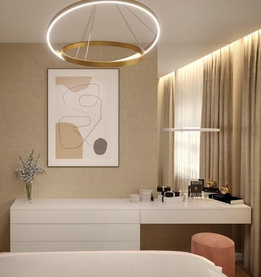 Forro de gesso e cortineiro com iluminação indireta;