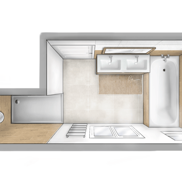 Dessin d'une salle de bain en vue plongeante sur Procreate