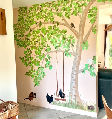 Cerisier été fresque salon particulier client animaux ferme oiseaux peint Fresh Fresque Caen déco