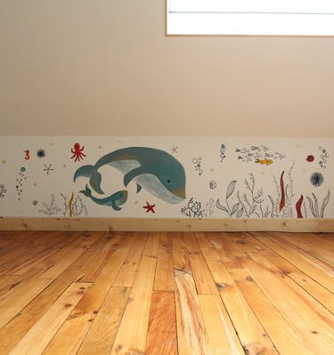 Mur peint chambre enfant paysage marin Vieux Caen Normandie fresque déco intérieure Fresh