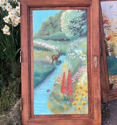 Porte placard bois peint peinture sur meuble bucolique Villers-Bocage Normandie Fresh Marie Hardy